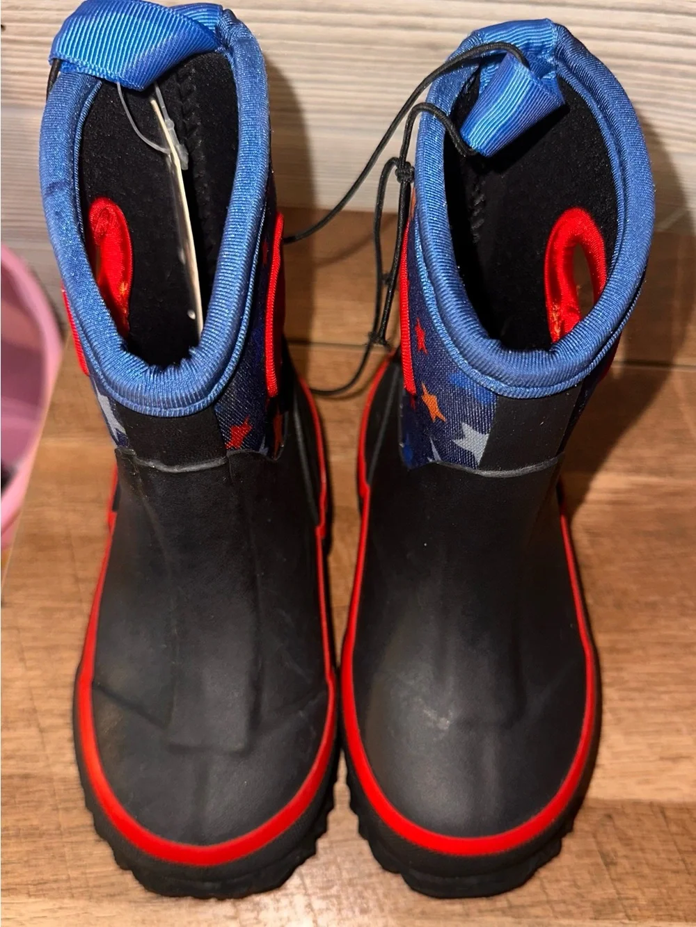 Kids Star-Pattern Blue and Red Waterproof Snow Boots